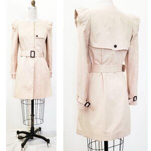 ZARA WOMAN STUDIO Crew Neck Trench Coat Beige Cap Sleeve M Spain